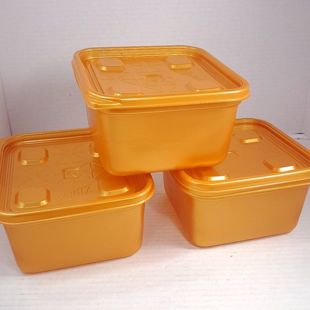 Ziploc‎ plastic Containers Gold Medium Square 5 cup x3 Limited Edition Holiday